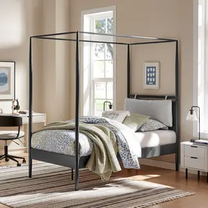 Marlowe 4-Poster Canopy Metal Twin Platform Bed in Charcoal