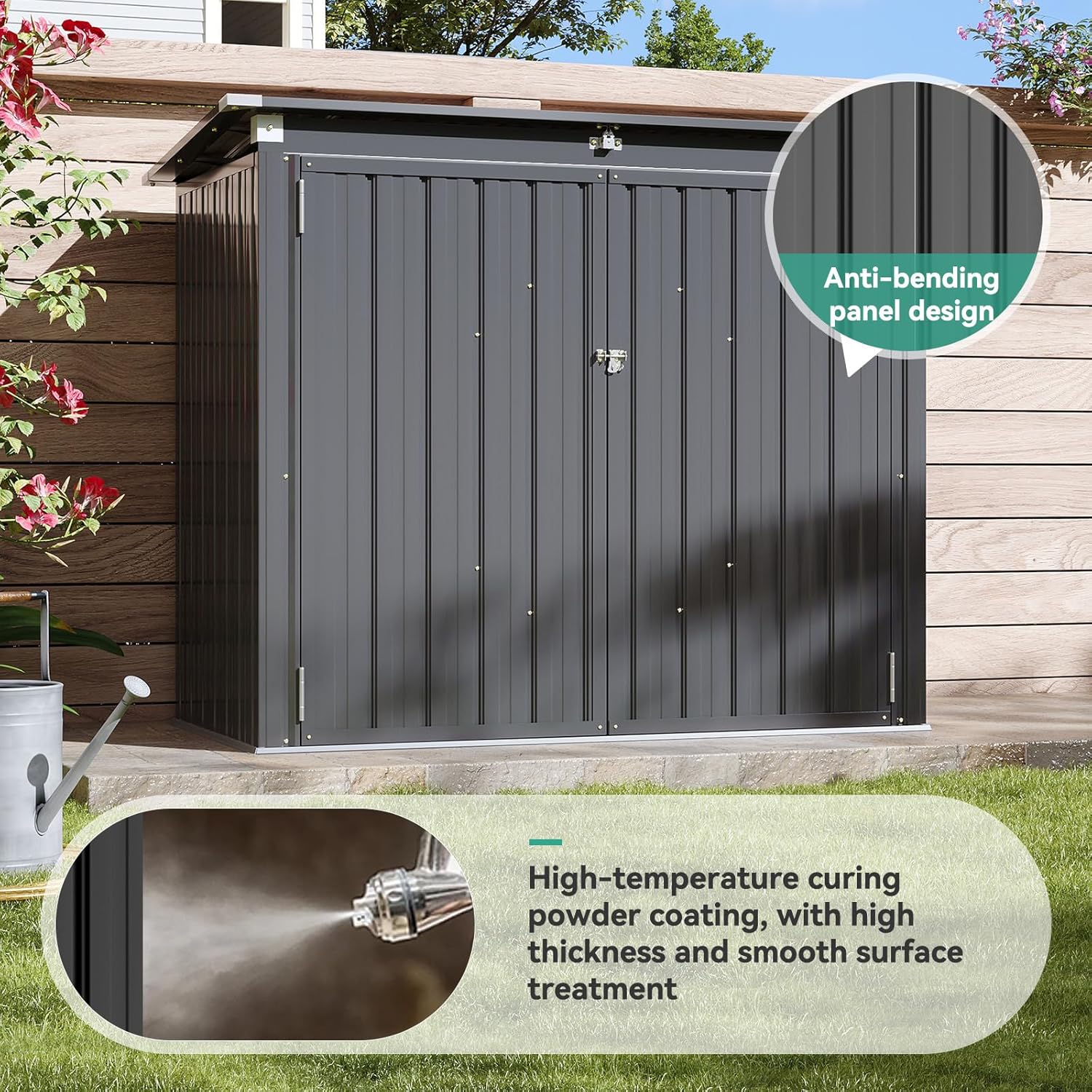 Aoxun Outdoor Heavy-Duty Metal Storage Shed - Waterproof Home Secure Storage, Chain Lid Trash Can Enclosure, Fits 2 Bins, Holds Generator/Garden Tools, User-Friendly Instructions+Tools Included, Reliable Protection, 30-Day Happy Home Guarantee