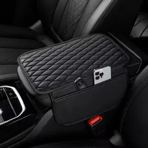 Car Center Console Cover,  Leather Car Arm Rest Cover with 2 Storage Bags, Universal Armrest Cover for Car Storage Box Car Interior Accessories Protector for Most Vehicle