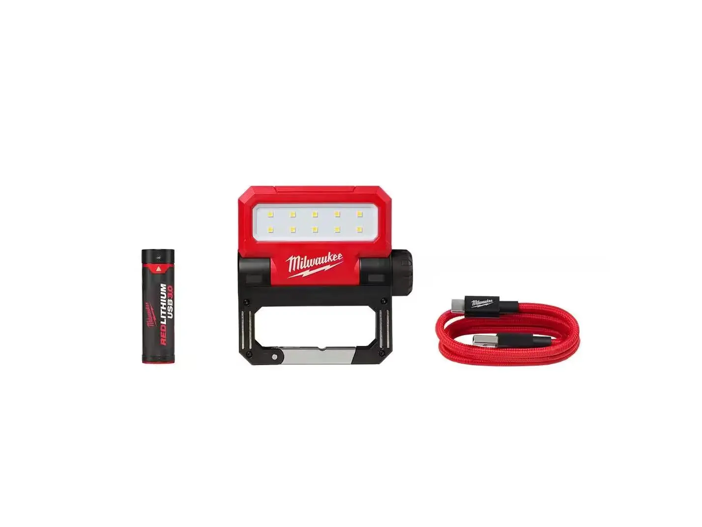 Milwaukee 2114-21 REDLITHIUM USB Pivoting Flood Light, 550 Lumens LED, Outdoor, Compact Fold-Up, Waterproof IP54, Pivoting Light, Flood Light Flashlight, Strong Light