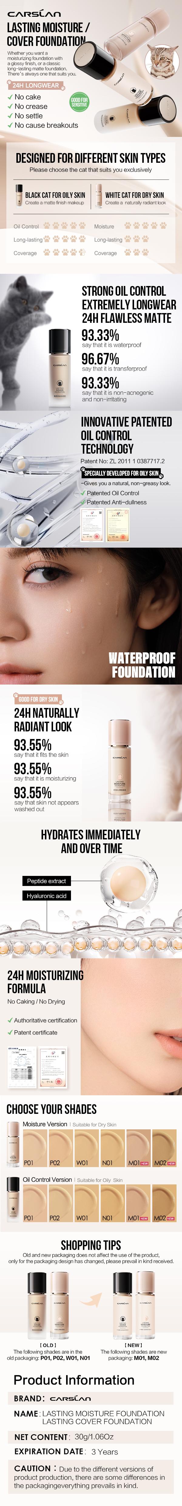 [2.0]CARSLAN Black Magnet Soft Focus Powder+24H Longlasting Cover Liquid Foundation Makeup, Summer Longwear Matte Face Makeup Set