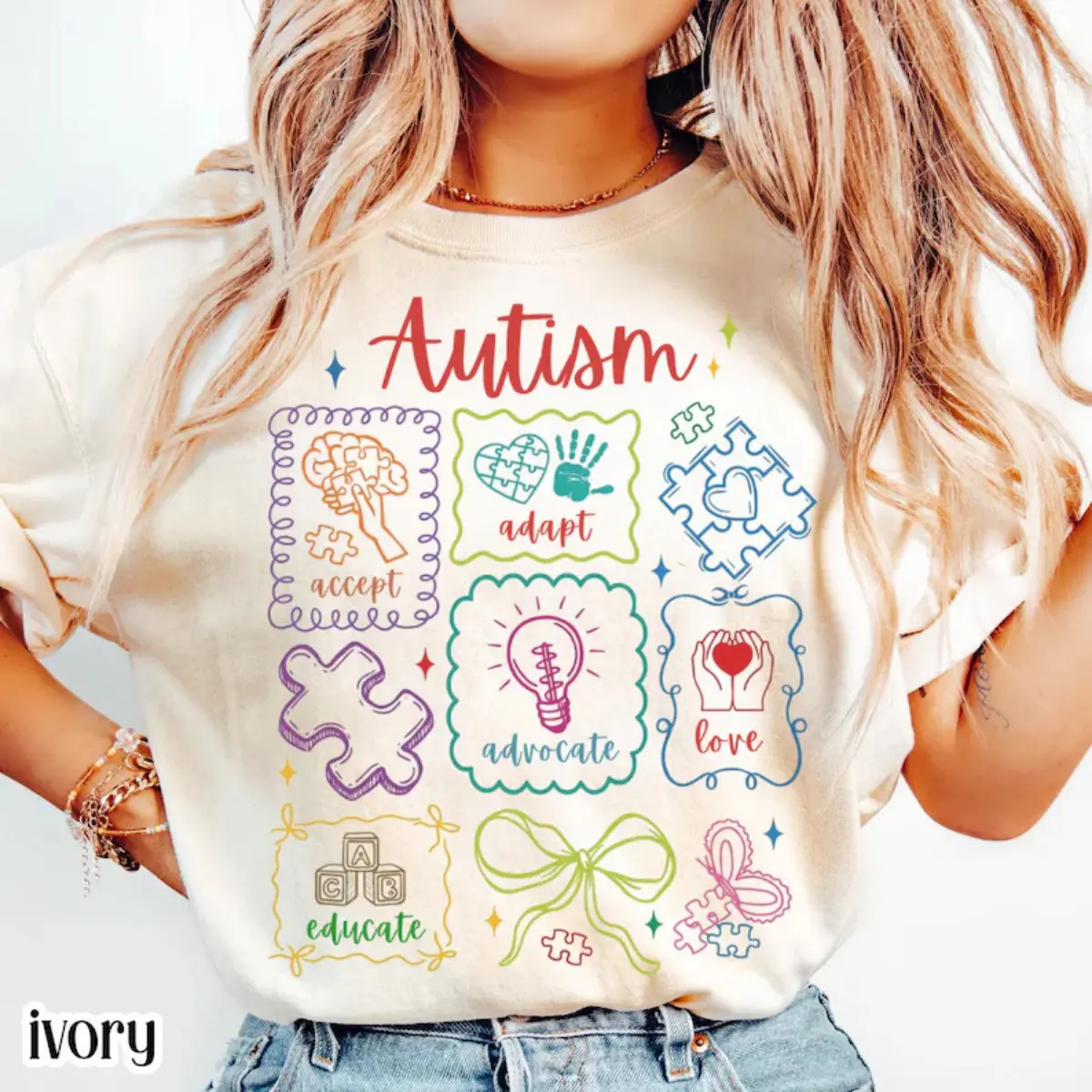 Autism Awareness Shirt Comfort Colors Tee Accept Adapt Advocate Love Educate TShirt Diversity SPED Teacher Special Education T-Shirt Gift
