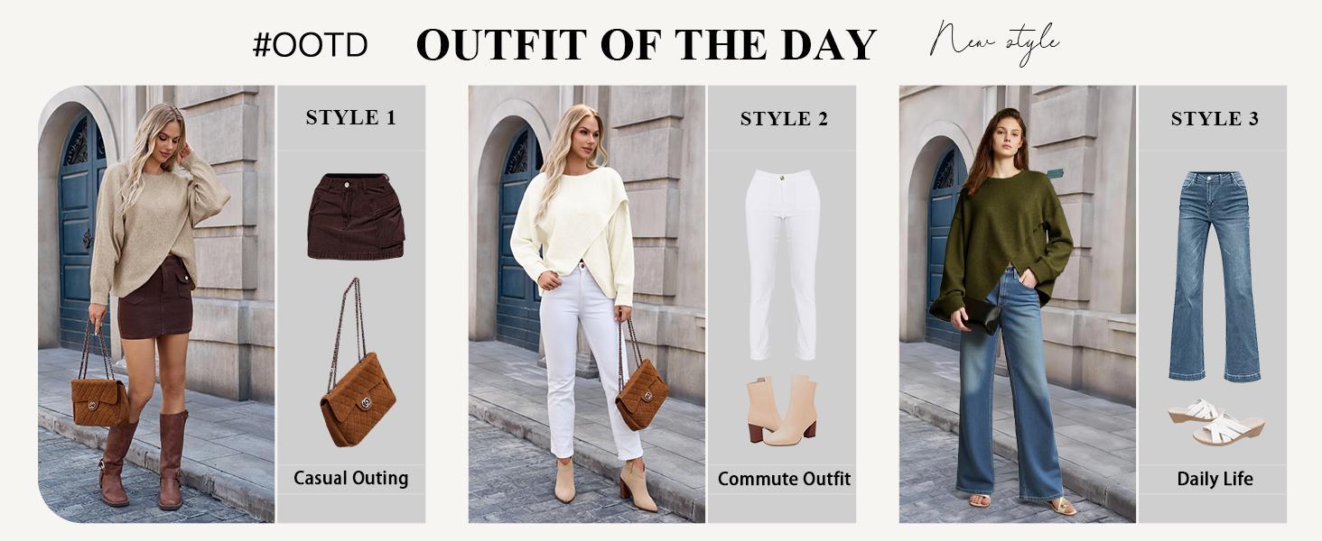 Imily Bela Womens Oversized Batwing Sweaters Long Sleeve Crew Neck Poncho Slouchy Knit Asymmetrical Pullover Tops