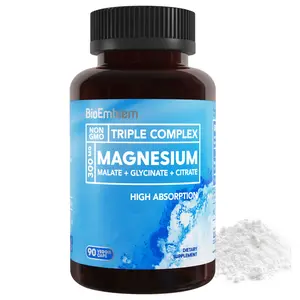 BioEmblem Triple Magnesium Complex - 300mg of Magnesium Glycinate, Malate, & Citrate for Muscles, Nerves & Energy, Vegan, Non-GMO, 90 Caps Supplement Absorption