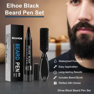 Beard Pen Filler For Men,Male Mustache Repair Shape Beard Pen with Beard Brush,Waterproof & Sweat-Resistant Beard Filler Pen Kit,Long-Lasting,Easy to Use , For Daily Use and Christmas Gifts