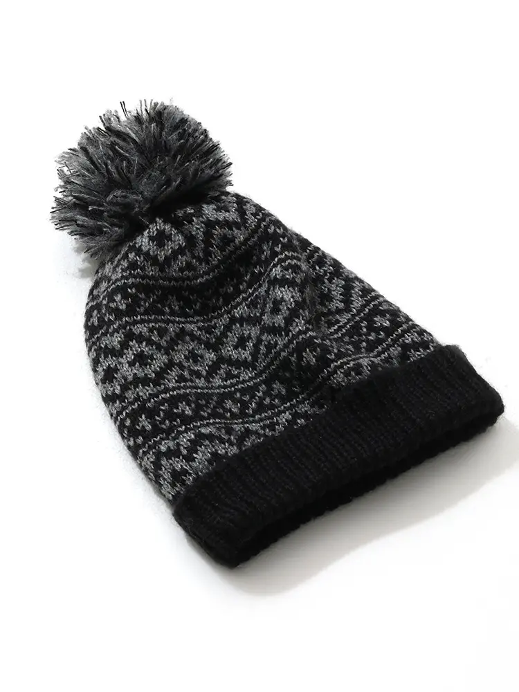 BloomChic Fitted Cozy Fuzzy Knit Patchwork Beanie - Black Casual Cotton Hat, Machine Washable, Graphic Patch, Swimweek Accessory, 2026 Spotlight, Summer Win, Daily Deal, Cozy Beanie, Knit Beanie