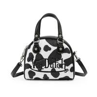 Von Dutch Black and White Cow Print Bowling Bag