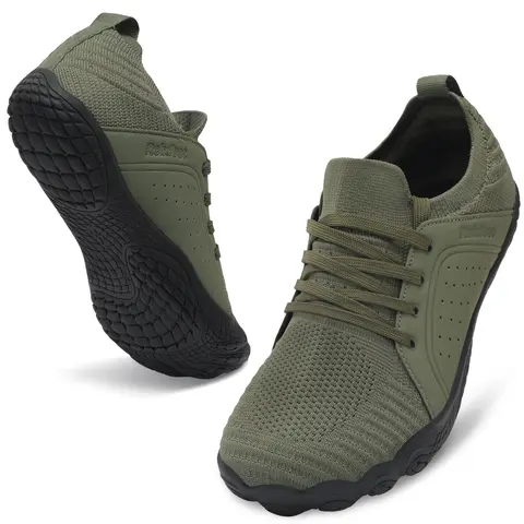 Leisfit Men's Minimalist Knitted Running Sneakers - 7.5 Wide Toe Box, 0 Drop, Non-Slip Rubber Sole, Breathable, Memory Foam Cushioning, Antimicrobial, Flexible Athletic Shoes, Water-Resistant Gym/Casual Footwear (2026 Summer Sale), Breathable Running Snea