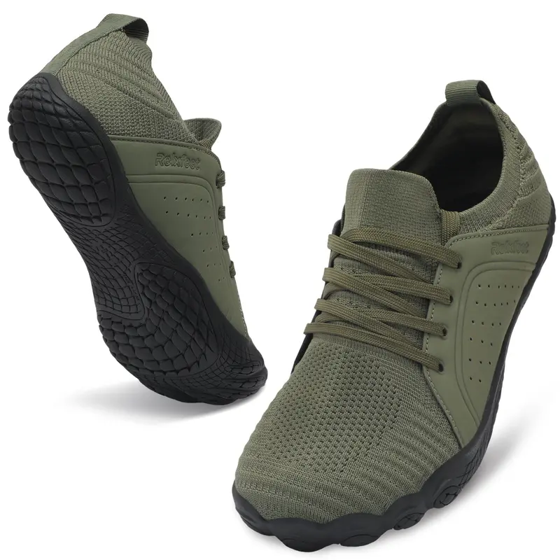 Leisfit Men's Minimalist Knitted Running Sneakers - 7.5 Wide Toe Box, 0 Drop, Non-Slip Rubber Sole, Breathable, Memory Foam Cushioning, Antimicrobial, Flexible Athletic Shoes, Water-Resistant Gym/Casual Footwear (2026 Summer Sale), Breathable Running Snea