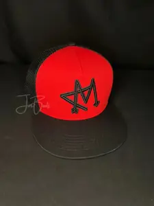 AM Red Raider Flat Bill Snapback Hat Black Red 3D Embroidered Logo AM Hats