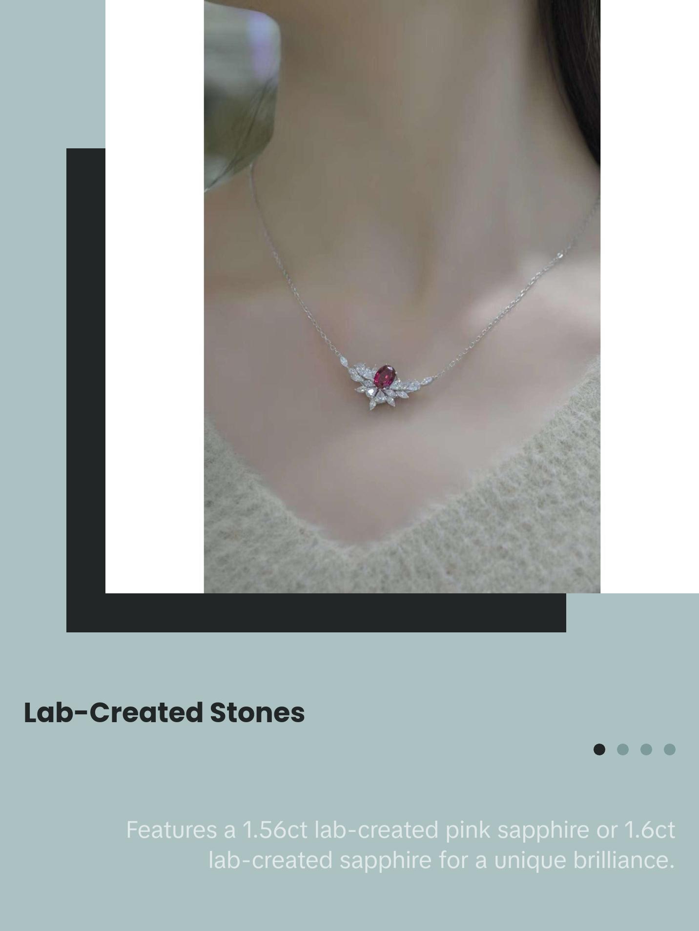 1.56ct Lab-grown Ruby / Sapphire Silver Necklace - Tilted wings Style