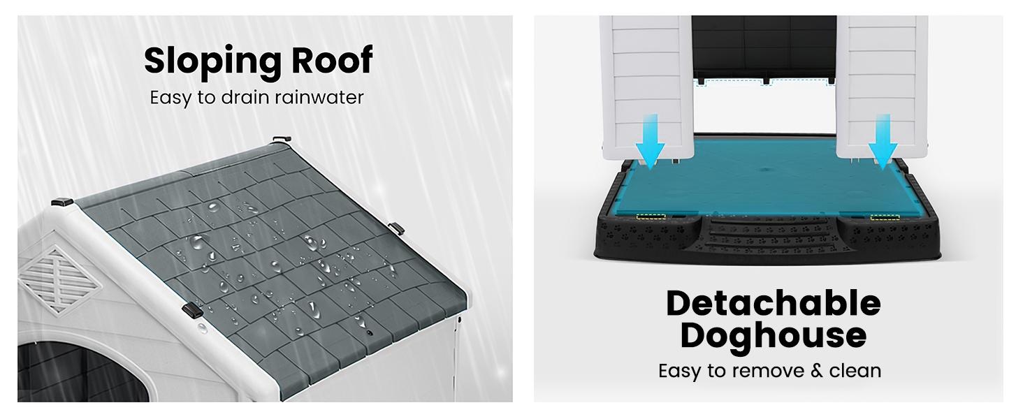 LEMBERI Durable Waterproof Plastic Dog House for Small to Large Sized Dogs, Indoor Outdoor Doghouse Puppy Shelter with Elevated Floor, Easy to Assemble