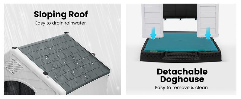 LEMBERI Durable Waterproof Plastic Dog House for Small to Large Sized Dogs, Indoor Outdoor Doghouse Puppy Shelter with Elevated Floor, Easy to Assemble