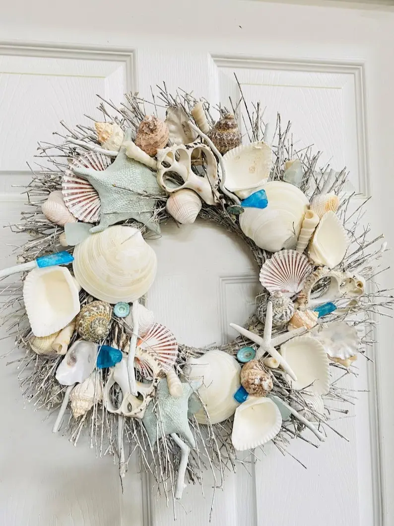By The Sea Wreath 19'', Beach Decor, Seashell Wreath