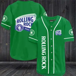 Rolling Rock Beer Baseball Jersey – Rolling Rock Premium Beer All Over Print Button Down Baseball Jersey, Rolling Rock Lager Graphic Jersey Shirt, Beer Lover Unisex Baseball Jersey for Men Women, Bar Party Streetwear Fan Gift