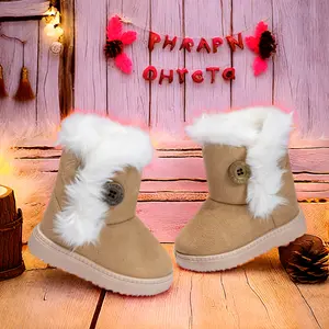 Girls' Two-Tone Fleece-Lined Snow Boots Winter Boots with Traction Mid-Calf Design Round Toe & Black Accents for Cold Weather Comfort Cozy Winter Footwear Playful Design Warmth And Comfort