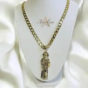 Cadena cubana 10mm 24inch  san jusditas Tadeo Laminado 14k capas Oro Real alta calidad Uso Diario