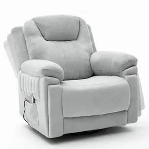 iokopo Electric Automatic Rocking Recliner Chair for Adults, Auto Rocking Recliner, Upholstered Fabric Swivel Recliner, Nursery Modern Single Sofa for Living Room, Electric Adjustable Reclining, Light Gray/Brown/Cream White