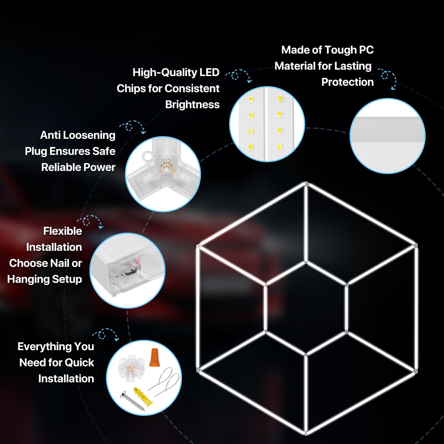 HYPERLITE Hexagon Light Honeycomb Light LED Ceiling Light, 130–204W 13,000–20,400LM 6500K Bright White, Car Detailing Garages, Garage Light, Workshops, Basements, Gyms, Studios, Barber Shops, Game Rooms, LED Wall Decorative Lighting， SpringGlowUp