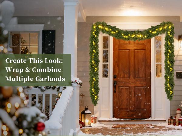 Christmas 6ft Garland with Lights for Decorations: Pre Lit Norfolk Pine Garland for Fireplace Stairs - Remote Timer 30 LEDs 12 Lighting Modes - Artificial Xmas Garlands Door Table Decor