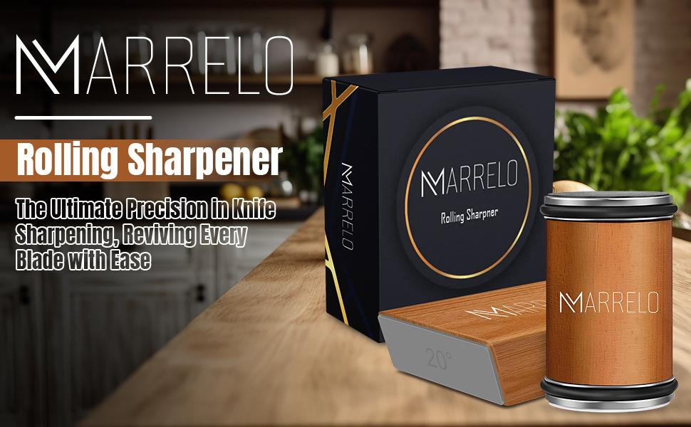 Marrelo 2 Piece Rolling Knife Sharpener Set Precision Kitchen Knife Sharpener with 15 and 20 Degree Angles Diamond and Ceramic Discs Magnetic Guide Portable and Non Slip Base