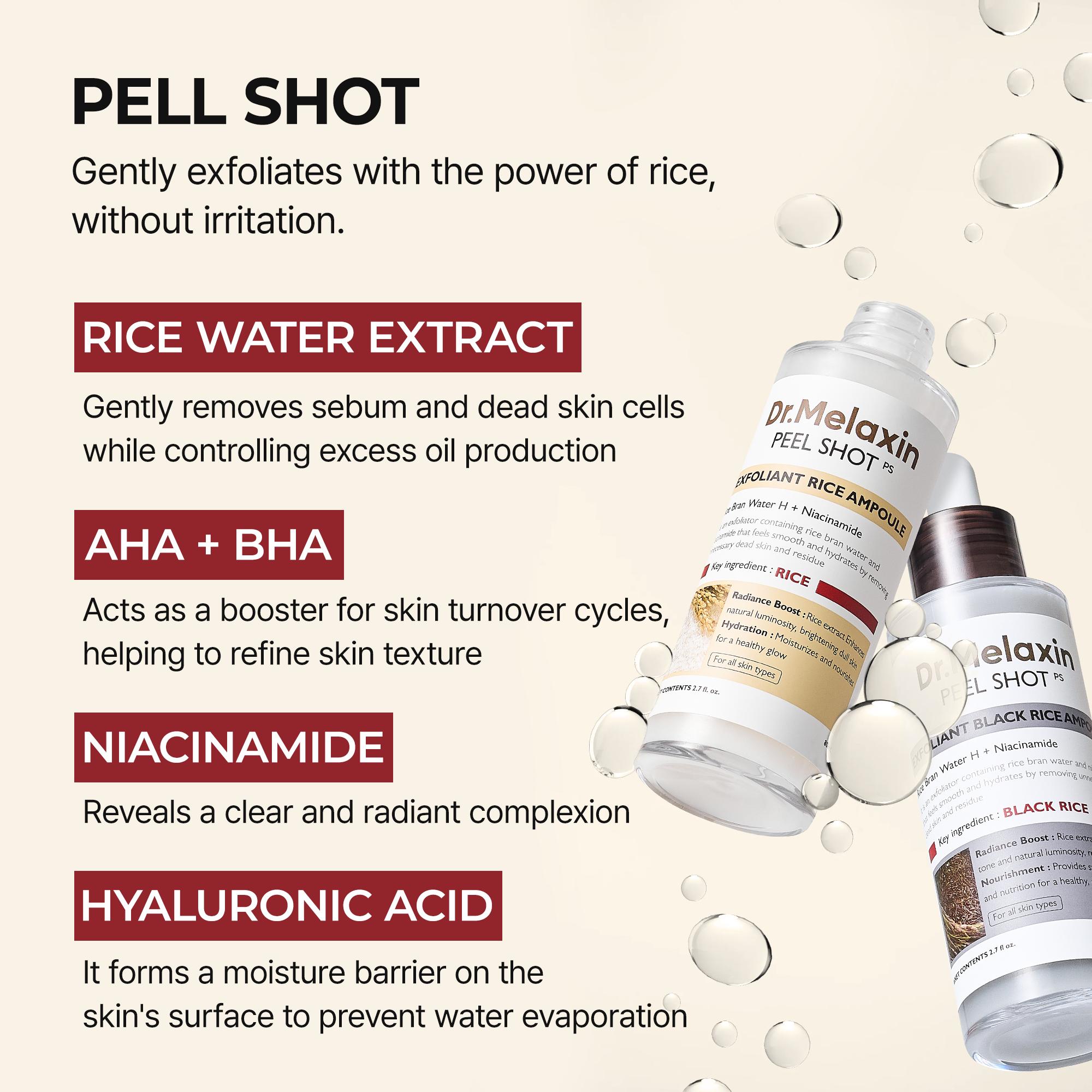 [Dr.Melaxin Official] Peel Shot Glow Rice Peeling Ampoule, Soft Exfoliating Face & Body Dead cell, Blackheads Remover for All Skin Types, 80ml Skincare Comfort ampoule
