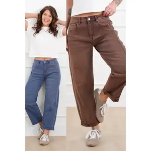Door Buster! Zenana Barrel Leg Cropped Color Denim Pants