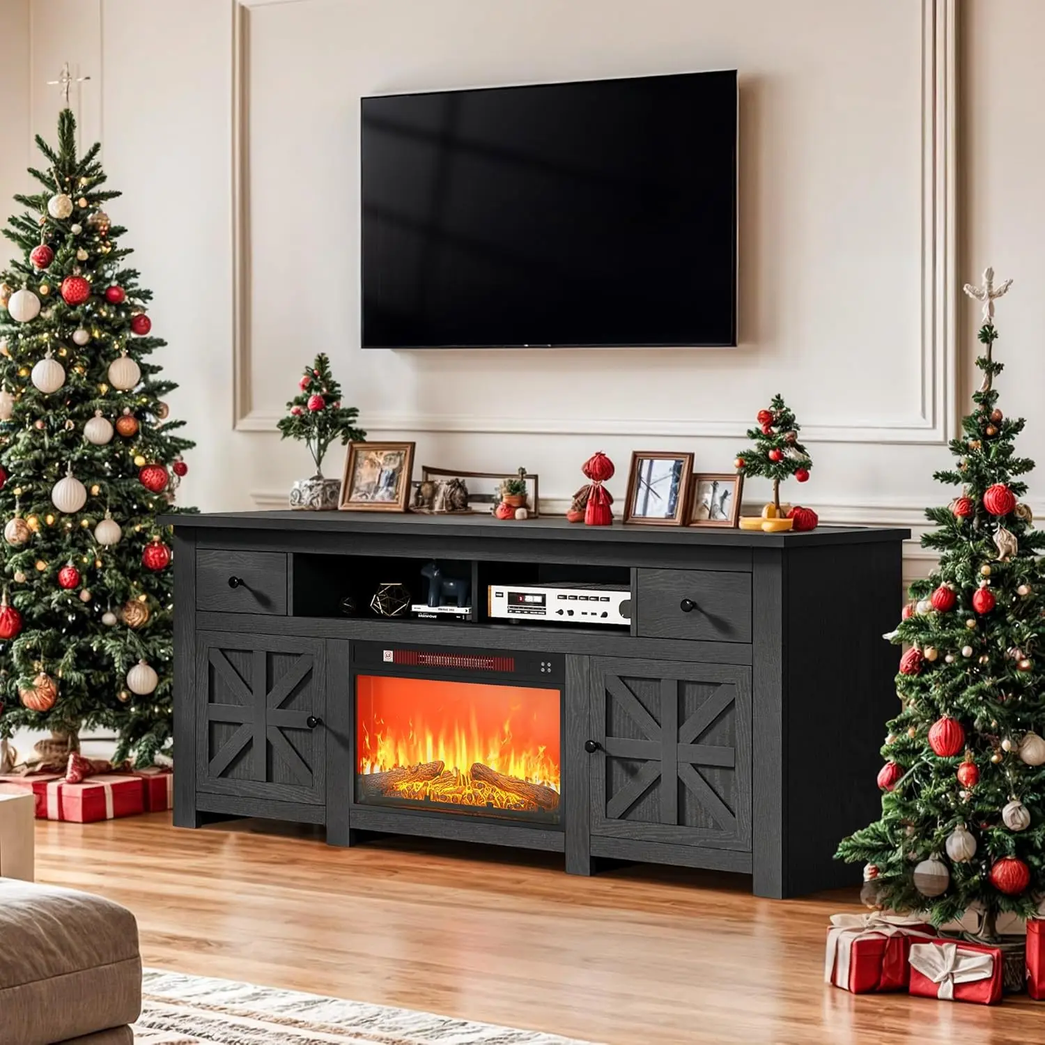 YITAHOME 23-In Cozy Electric Fireplace Heater - Realistic Flames & Firewood Design, Compact, Remote On/Off, Timer, Adjustable Temp & Luminous Brightness, Thermostat Limiter Safety, Auto Shutoff, 120V 1400W Standard Plug Household Space Heater