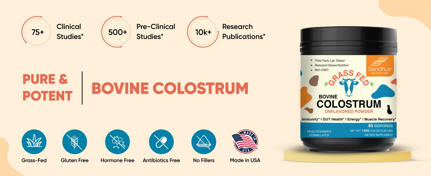 【Sandhus】Bovine Colostrum Digestive Health, Powder 0.28 LBS Edible Supplement