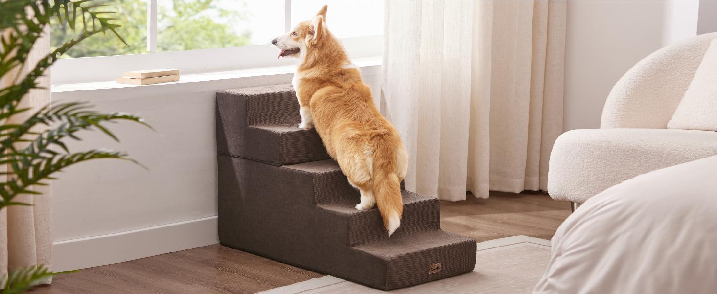 MADE 4 PETS Extra Wide Dog Stairs for High Bed Couch Sofa 35D Foam Pet Steps Non-Slip Bottom 4-Step for Small Dogs and Cats Up to 40lbs Home Use