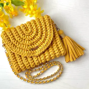 Crochet Clutch Crossbody Handmade Bag Crochet Summer Bag Knitted Bag Gifts for Mom Mothers Day Gift with Tassel and Lining