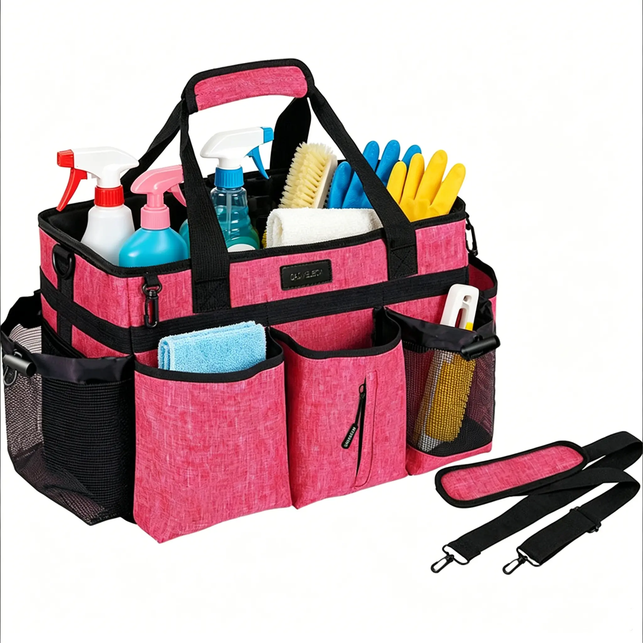 Wearable Cleaning Caddy Bag with Reinforced Support Panels, Removable Dividers & Adjustable Straps Hands-Free Tote for Custodians, Housekeepers & Professional Cleaners