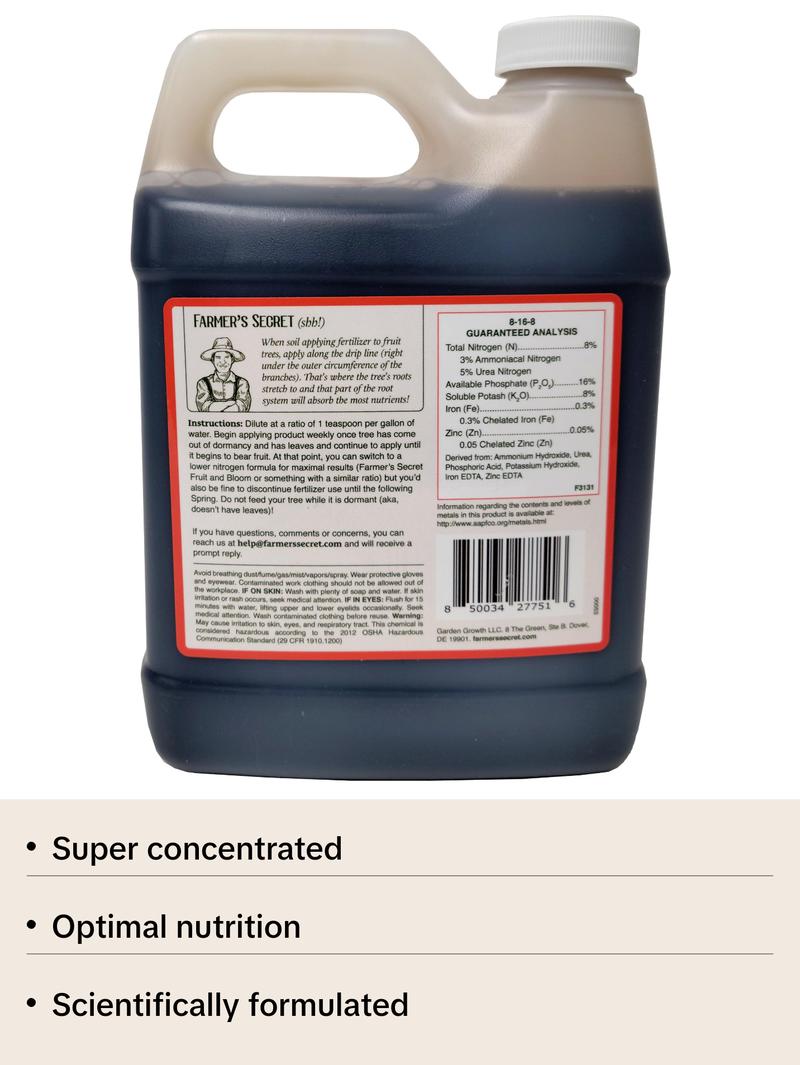 Farmer's Secret Fruit Tree Booster Fertilizer - Super Concentrated and Phosphorus Rich - Formulated for All Fruit Trees Including Peach, Banana, and Apple