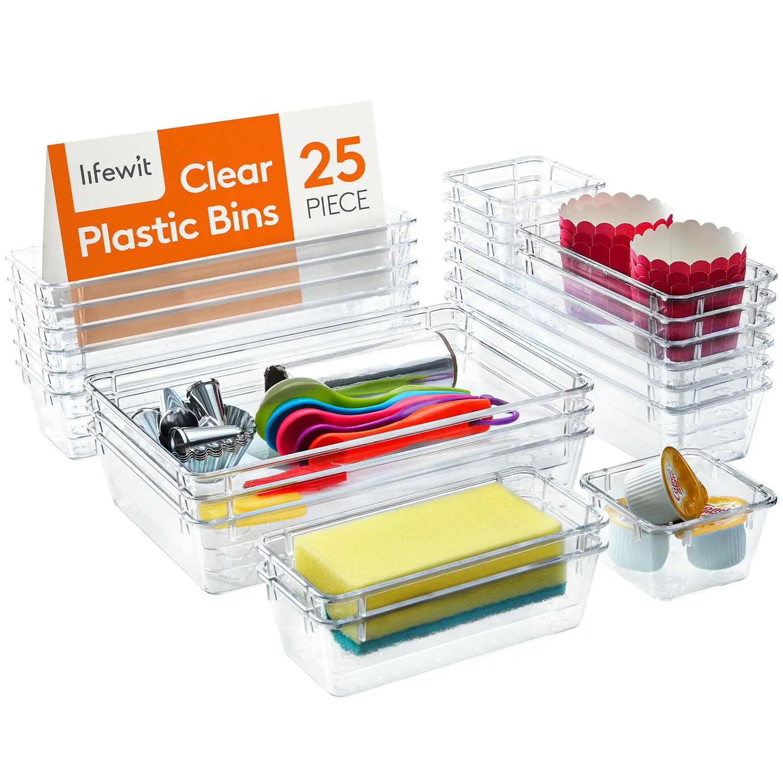 Lifewit Drawer Organizer Set Clear Plastic Storage Bins with Utensils, Gadgets, Makeup, Jewelry, and Room for Bedroom, Bathroom, Office Boxes