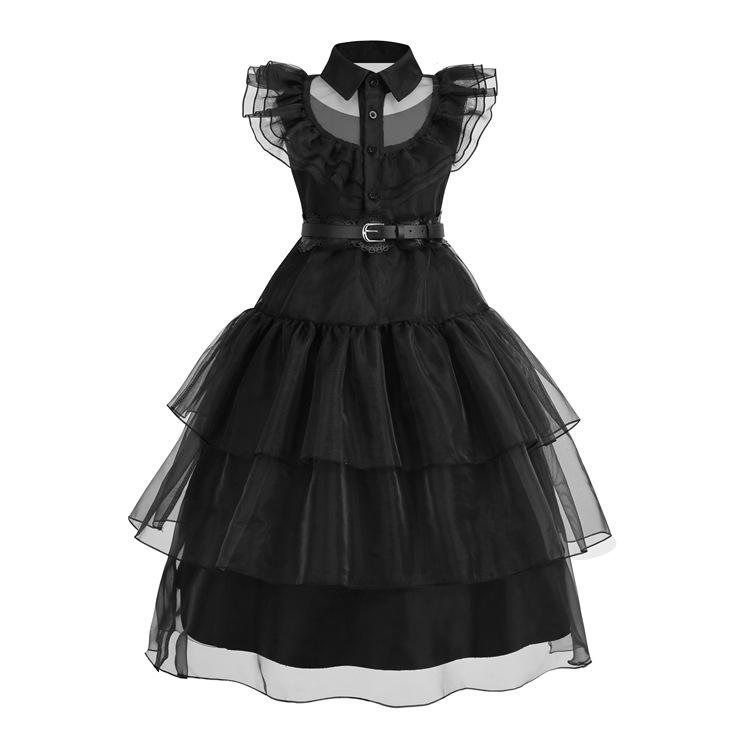 Adams Family Cos Costume Dance Dress Halloween Wednesday Adams Black Dress Cosplay Costume