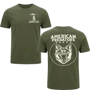 American Predators Wolf Hunting Shirt Military Green, Night Life Coyote Graphic Shirt for Men, Predator Hunter Outdoor Pullover, Gift for Hunter, Fall Winter Tactical App