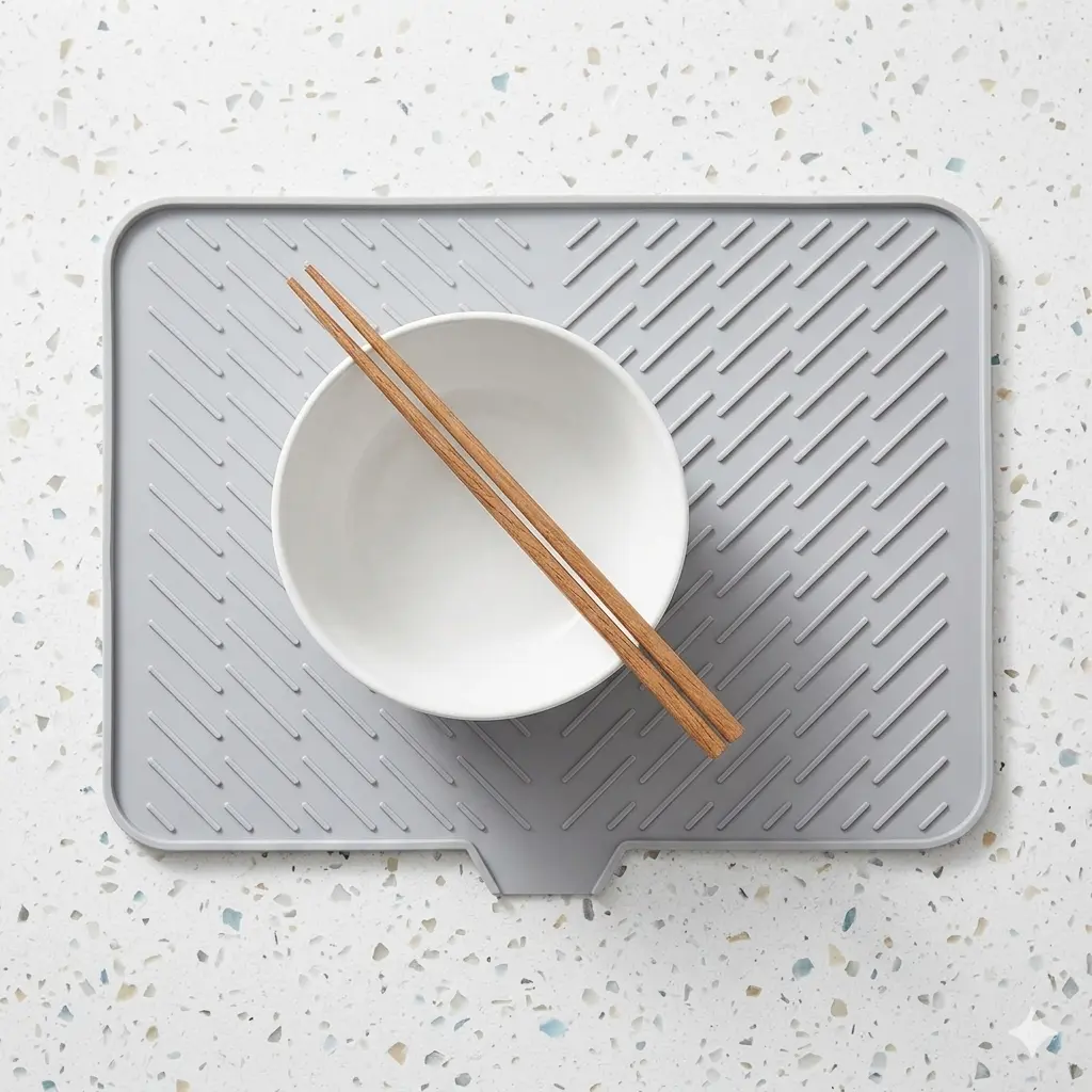 POV: Aesthetic Silicone Dish Drying Mat with Auto Drain Lip | Large Kitchen Sink Counter Organizer, Heat Resistant Coffee Bar Mat & Escurridor de Platos