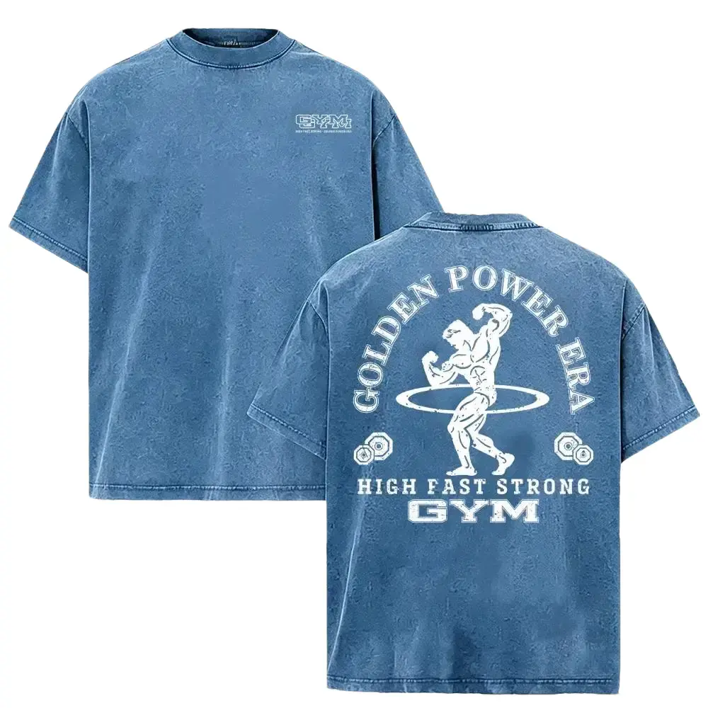 KM 100% Cotton Men's Classic Round Neck Short-Sleeve Oversized Vintage Washed Graphic T-Shirt - Heavyweight Apparel for Bodybuilding Gym Training, Casual Streetwear Gift for Gym Lovers Clothes Menswear