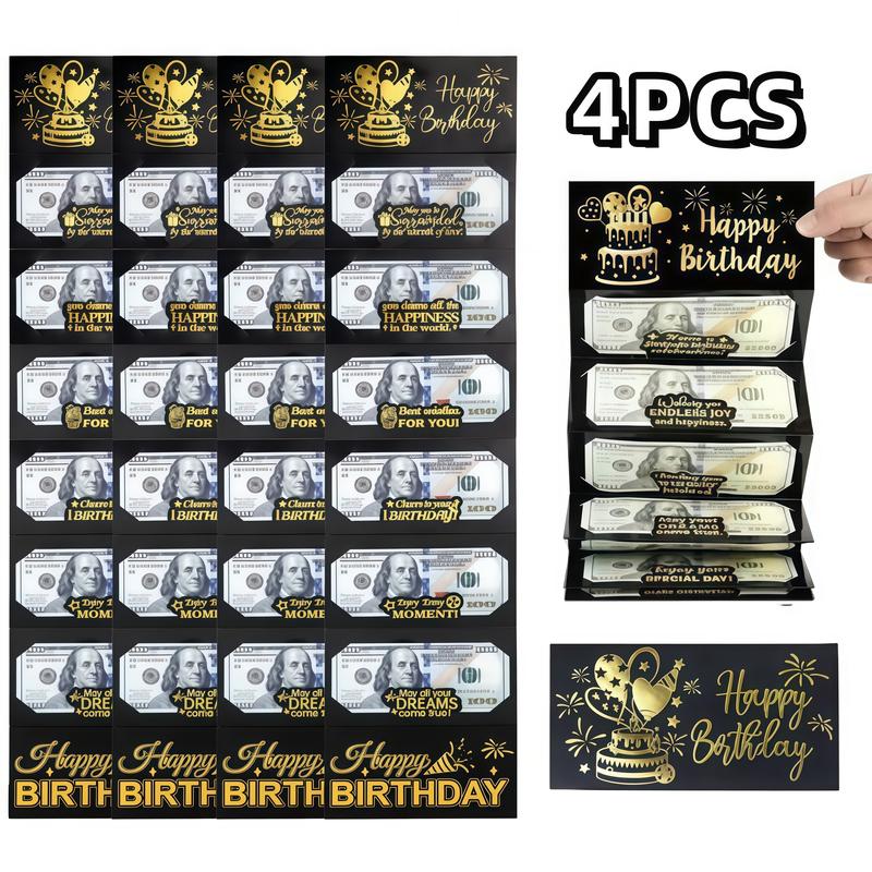 4Pack Birthday Dollar Folding Black/Pink Envelopes Gold Stamping Gift Pack with 6Slot DIY Holiday Cash Envelopes for Party Festive Decorations Money Birthday Cards with Envelopes Surprise Birthday Gifts Valentine's Day Gifts Christmas Gifts Party Supplies