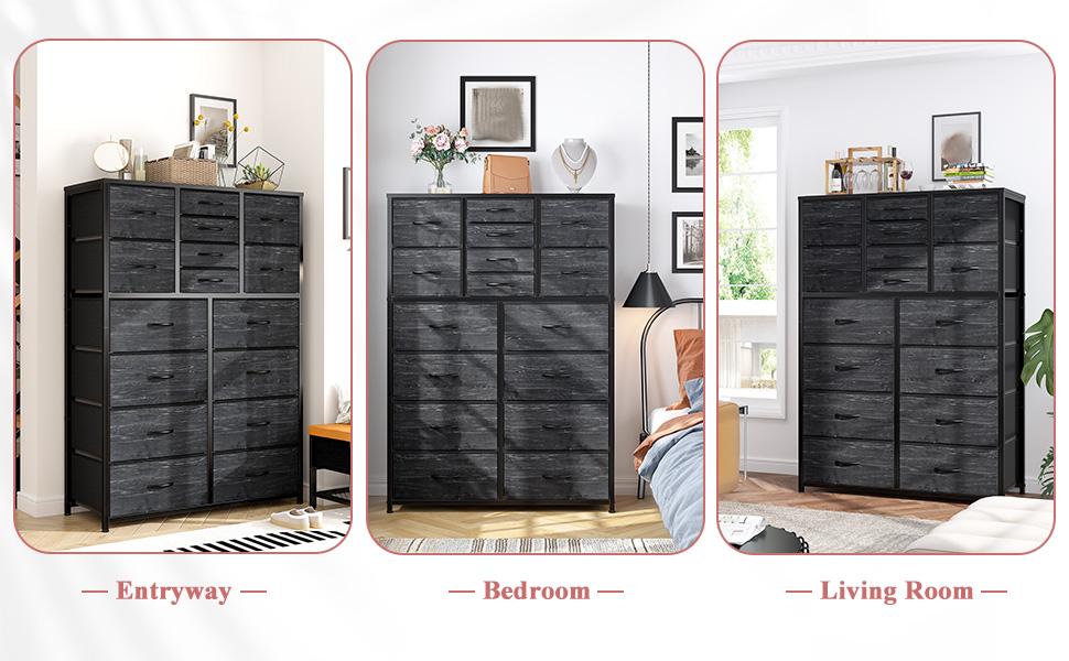 Raybee Furniture 16 Drawer Dresser for Bedroom, Large & Medium Drawers, Rustic Brown Wooden Top, Waterproof Fabric Storage Organizer