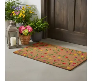 HomeRoots 17"X 29" Floral Outdoor Coir Door Mat