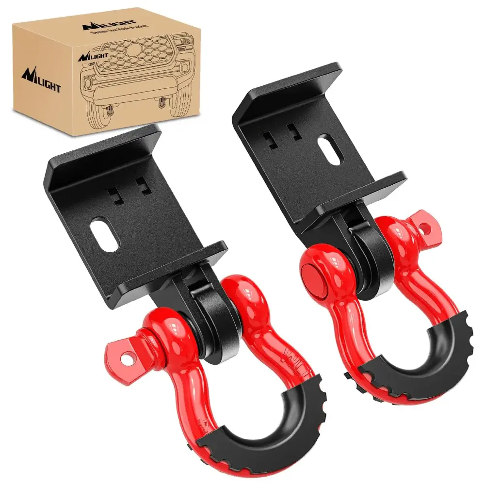 Nilight Heavy Duty Tow Hook Bracket with 3/4-in D-Ring Shackle, 2 Sets Heavy Steel Rust-Resistant Black Coat Truck Hardware Accessory for 2009-2023 Toyota Tacoma, Ideal for Recovery Pulls, Father's Day Gift