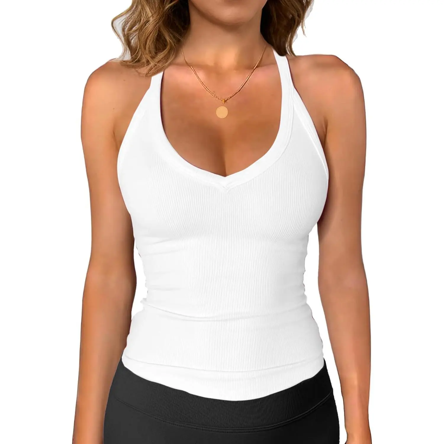 BIGWIG Women's Gym Ootd Workout Tank Top - 2024 Summer Racerback V-Neck Ribbed Slim Fit Sleeveless Camisole, Women's Clothing, Workout Tops, Lady, Basic Tops