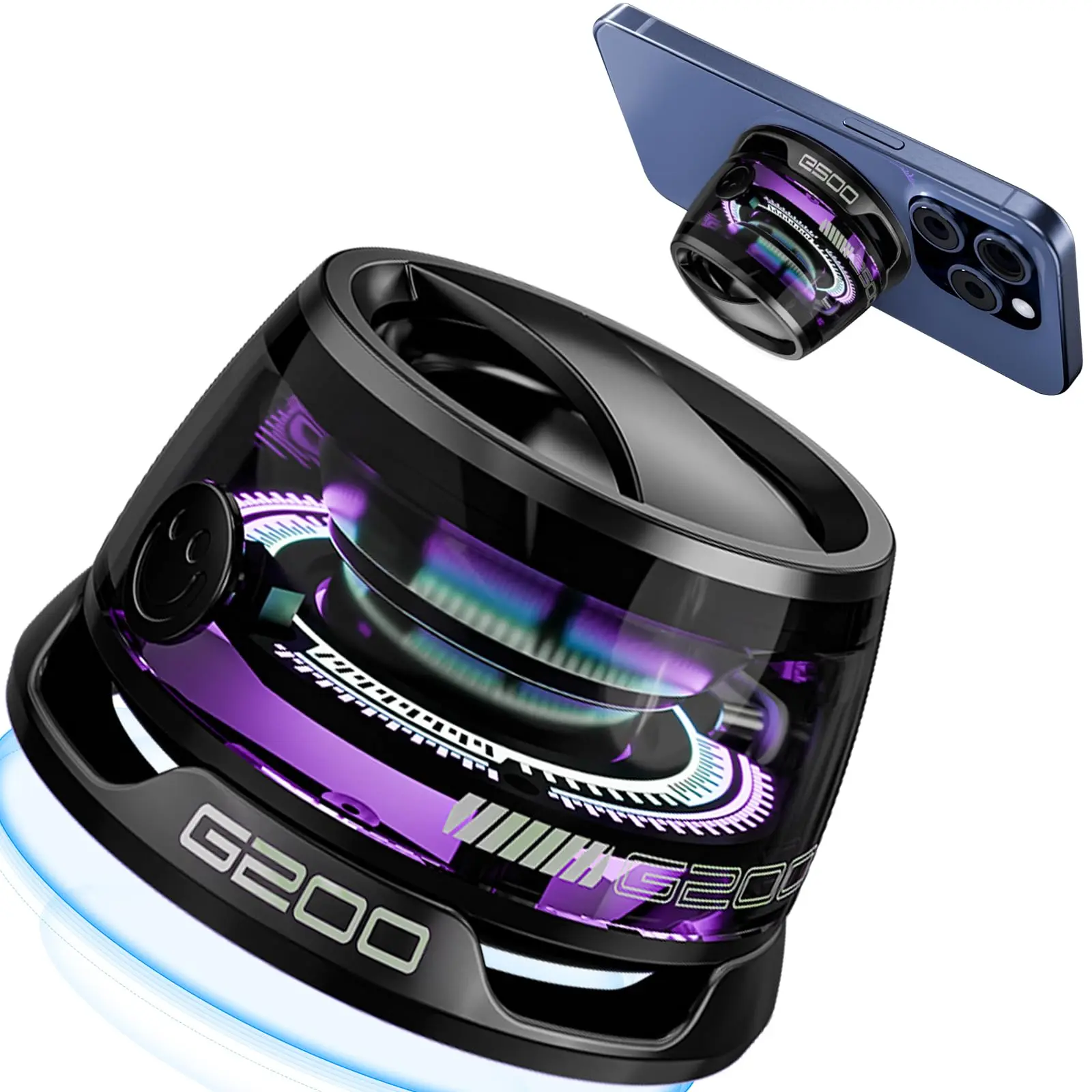 G200 Transparent Metal Magnetic Bluetooth 5.3 Speaker, 40mm Drivers, RGB Light, Adjustable Stereo Audio, Portable for Travel & Camping, Compatible with Phones, Wireless