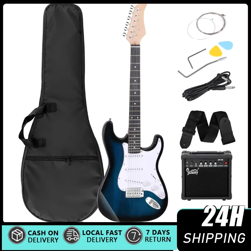 39-inch Full-Size Beginner Starter Electric GST Kit, Portable Guitar Amplifier, Case, Accessories Pack (Tuner, Guitar Pick, Chord Shaping Tools), Blue Body, Black Pickguard, Stylish Design - Ideal Christmas Gift, Includes Amp, Gig Bag To Carry