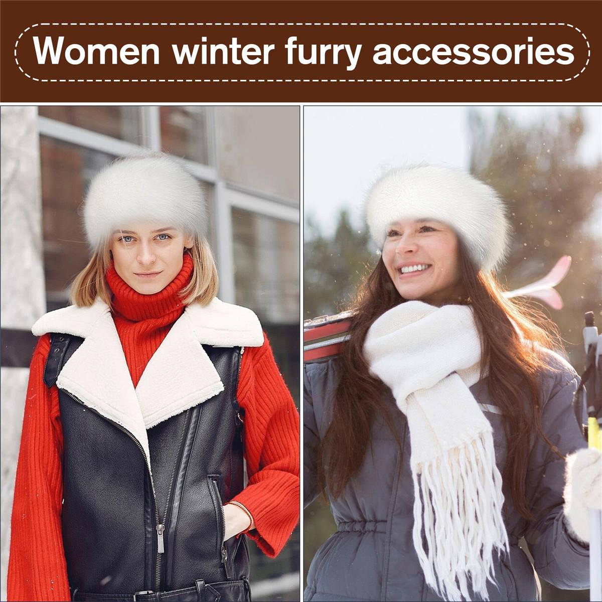 AWAYTR Womens Faux Fur Headbands with Elastic Band Winter Earwarmer Earmuff for Cold Weather Furry Costume