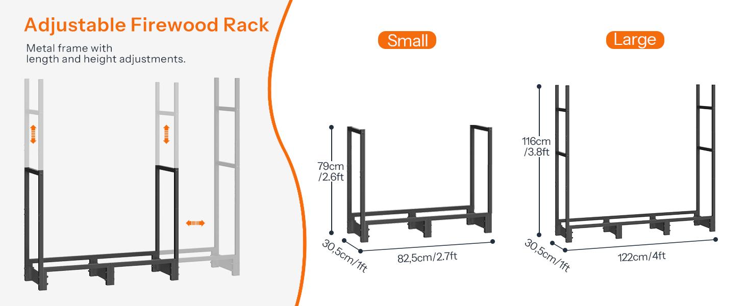 HOOBRO 4FT Firewood Rack with Cover, Outdoor Firewood Log Rack, Adjustable Log Holder with Waterproof Cover, Fireplace Wood Storage, Heavy Duty Wood Holder, for Indoor and Outdoor, Black