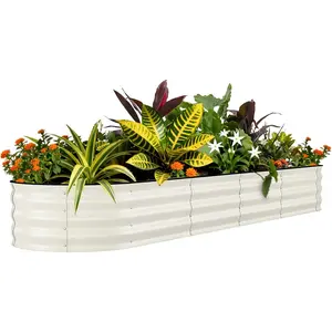 8x2x1.5 ft Galvanized Raised Garden Bed - 18" Tall Metal Planter Box for Flowers, Vegetables,Herbs, Rust-Resistant Outdoor Garden Box, Easy Assembly Raised Beds,Beige