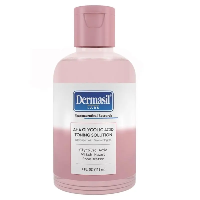 Dermasil AHA Glycolic Acid Toning Solution (4oz) - Soothing Anti-Age Skincare Toner for Dry Skin, Exfoliates, Repairs, and Promotes Smoother Texture