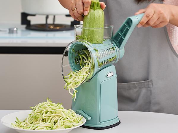 UFORU 5-in-1 Rotary Cheese Grater & Vegetable Chopper with Suction Base, 10 Stainless Blades & Safety Handle - for Cheese, Vegetables, Fruits & Shredding Chicken